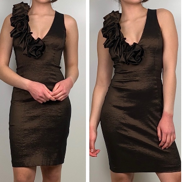 Vintage Cache Brown Shimmer Bodycon Evening Formal Mini Dress - Picture 3 of 17